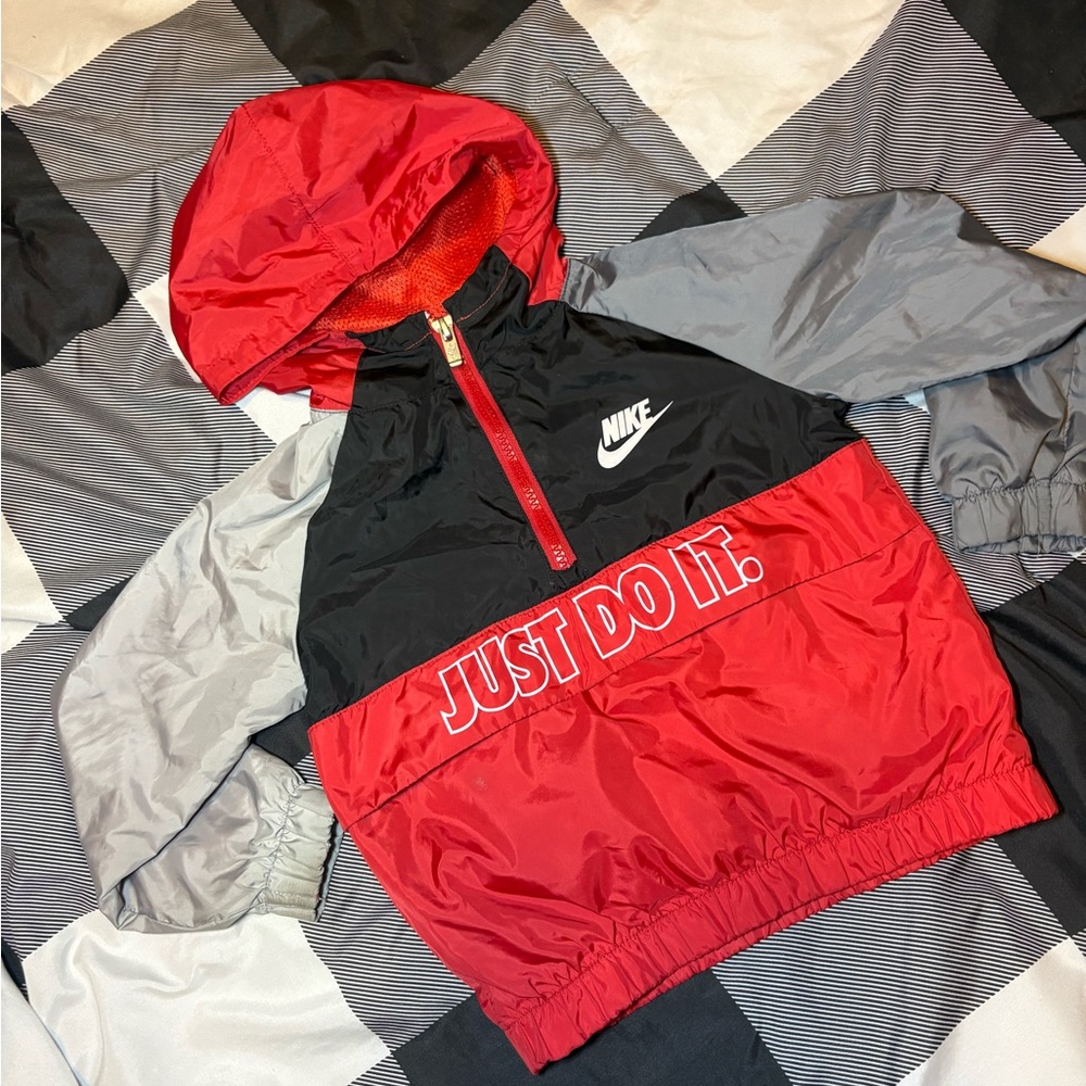Nike Kids Red and Gray Raincoat